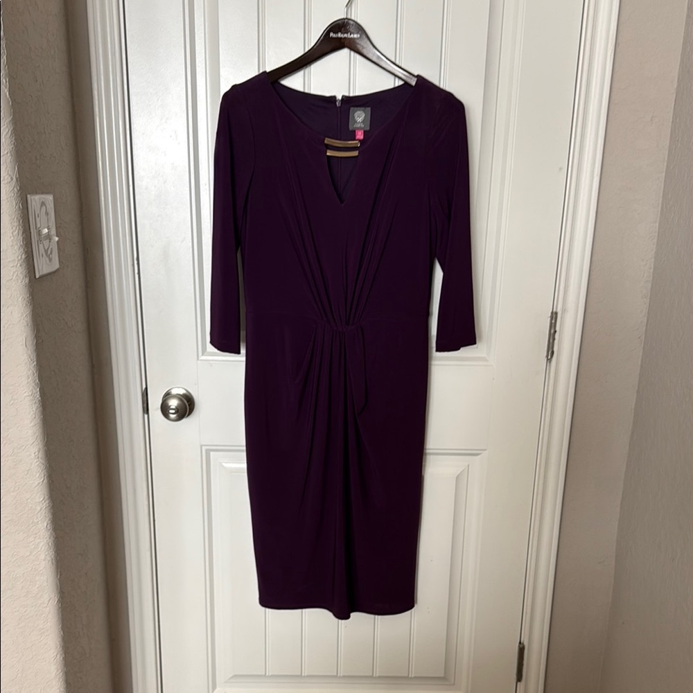 Vince Camuto Purple Sheath Dress V-Neck 3/4 Sleeve